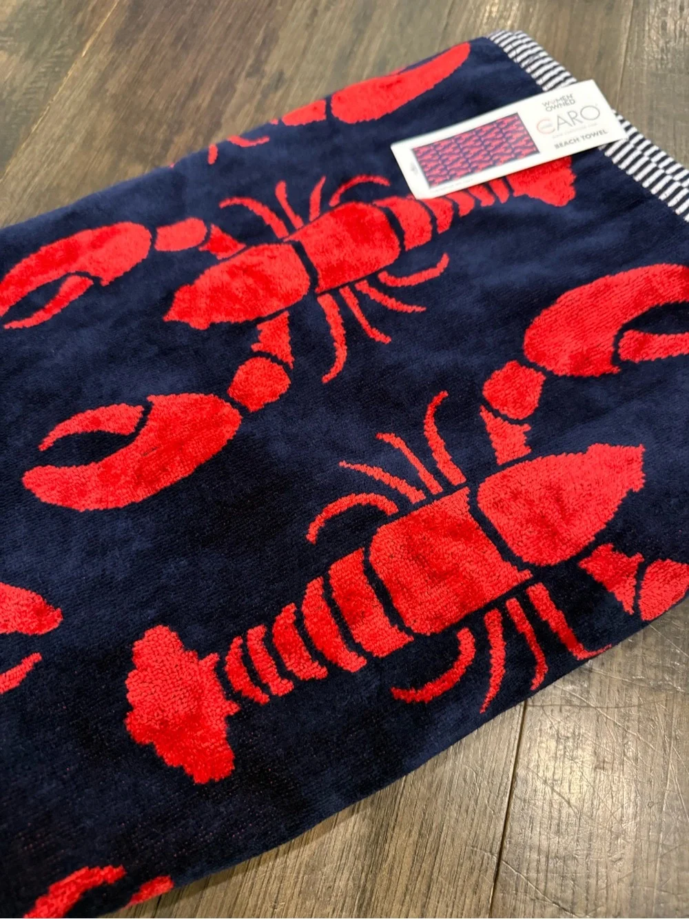 Capri Red Lobster Pattern Navy Beach Towel